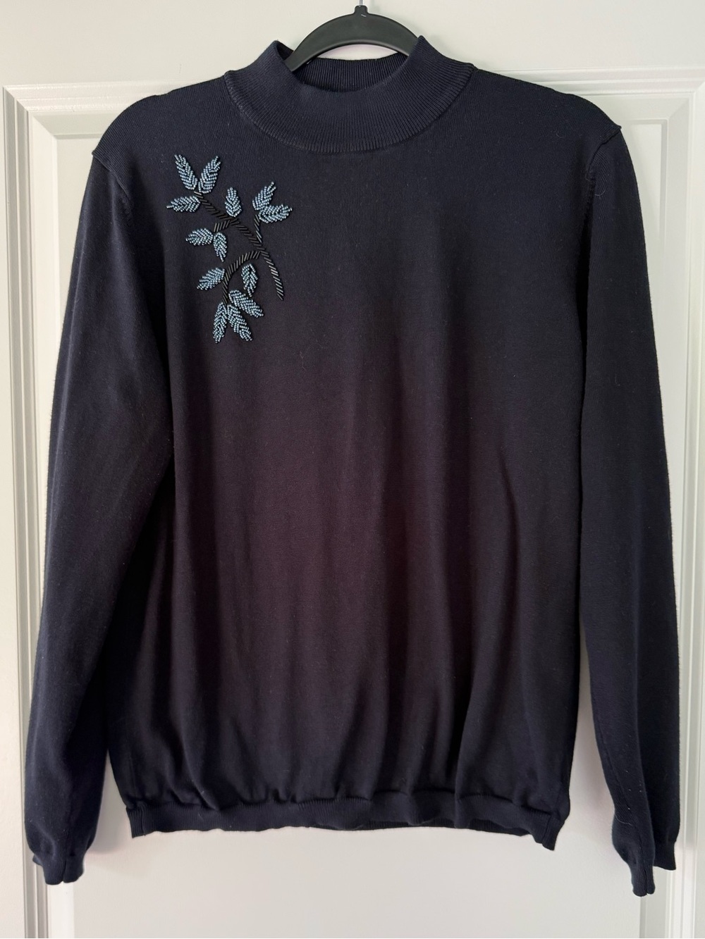 Classic Navy Crewneck Sweater with Leaf Embroidery - Picture 1 of 6